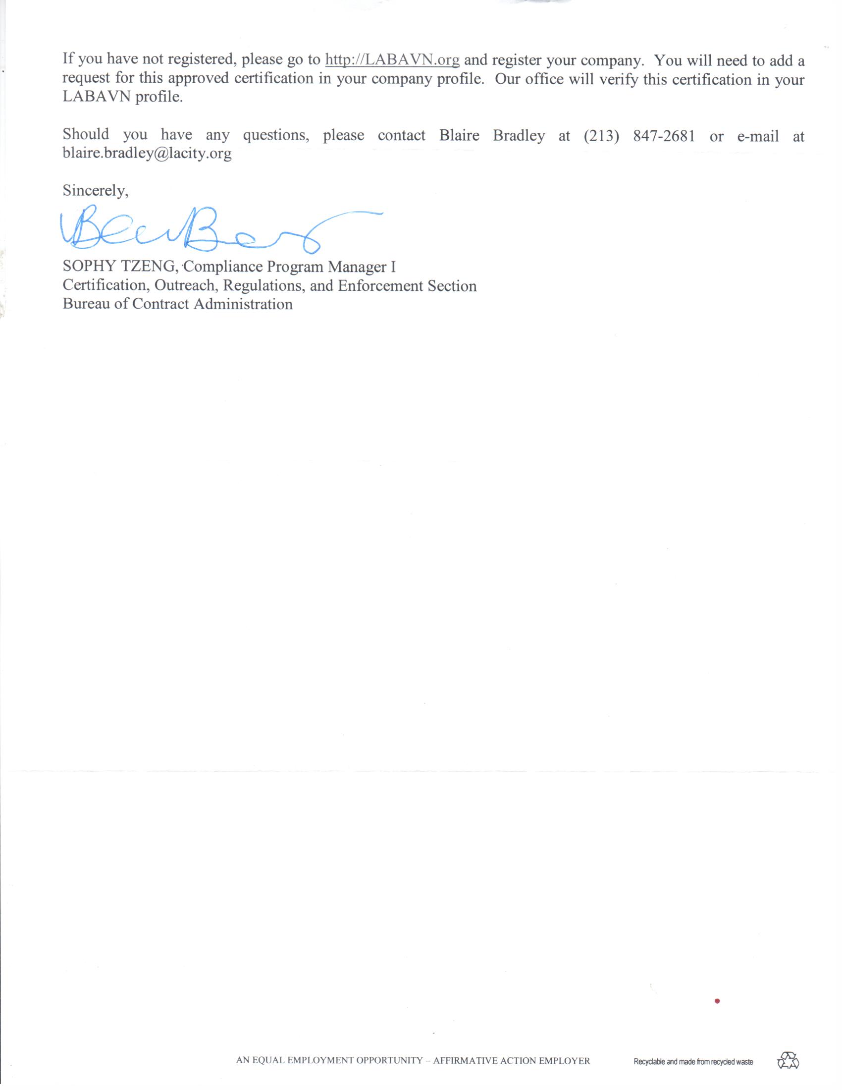 City of Los Angeles: Small Business Certification (Page 2)